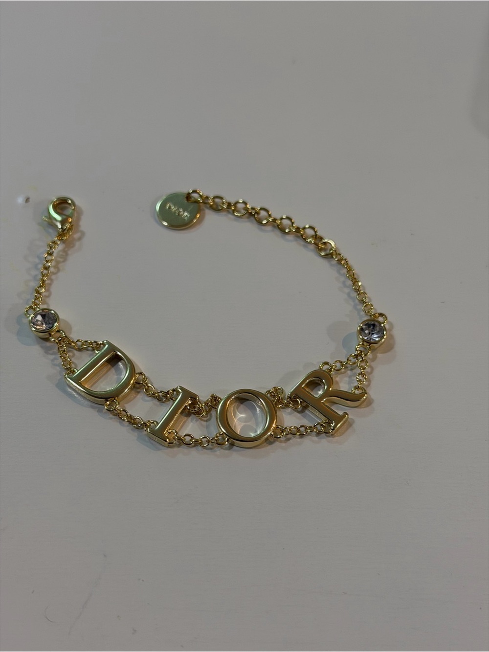 Dior Gold Logo Letter Bracelet with Clear Crystals - Picture 3 of 8